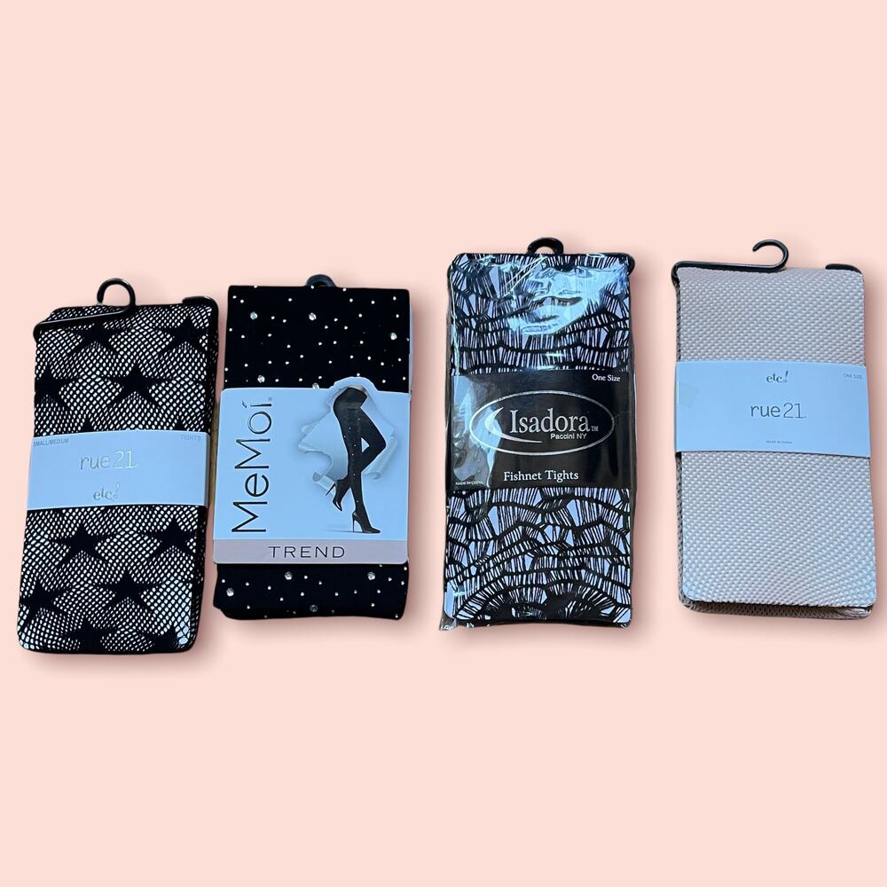 PRINTED AND FISHNET TIGHTS-ASSORTMENT OF 4-BRAND NEW WITH TAGS